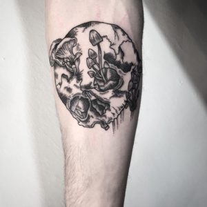 skull and mushroom tattoo by big al